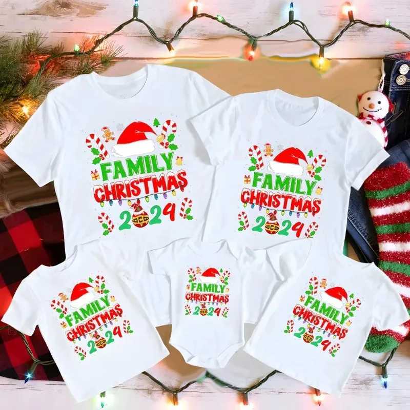 Christmas holiday leisure family set Christmas hat and family 2024 printing family matching clothing Christmas party short sleeved clothing W241008
