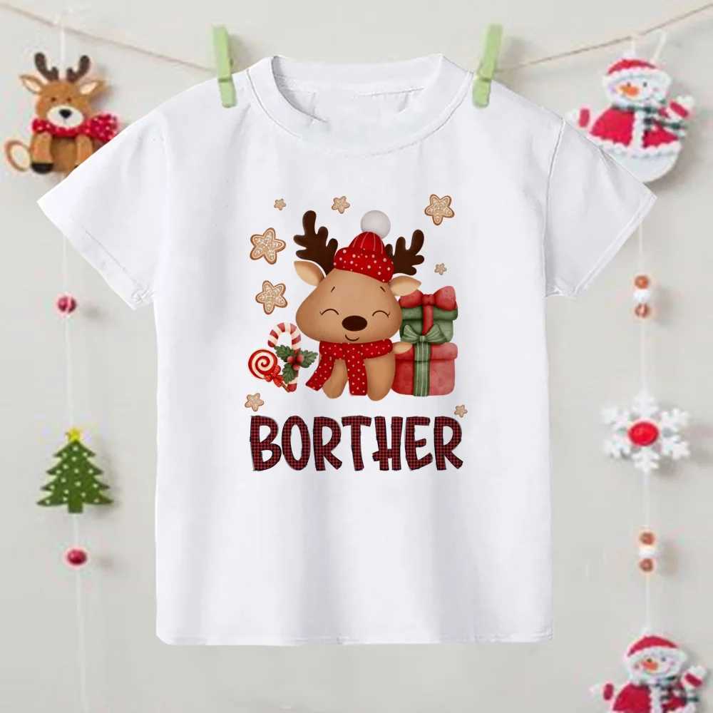 Deer Christmas Print Family Matching Christmas Clothing Mother Daughter Tshirt Mom Dad Girl Boy Holiday Party Look T-shirt Baby Romper W241008