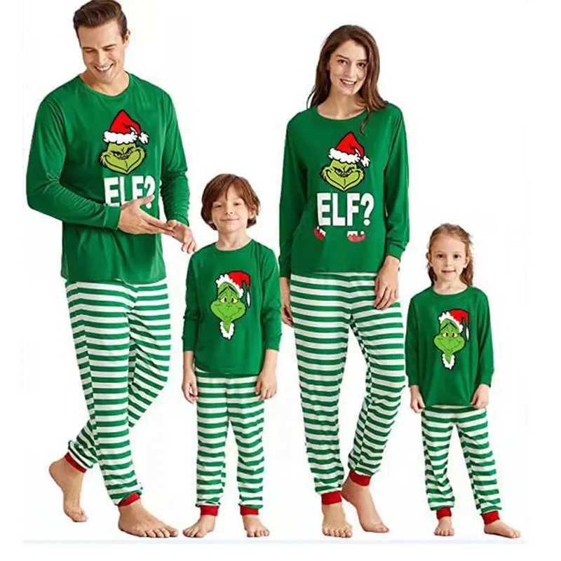 Christmas Family Pajama Elf Set 2022 Christmas Green Cotton Printed Pjs Adult Children Baby jumpsuit Family Matching Pajama Set W241008