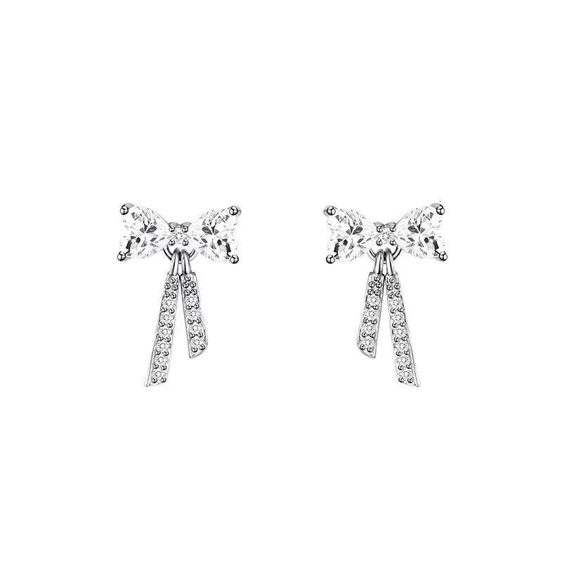 Pure sier needle bow light earrings, niche design, high-end feeg, delicate earrings for women