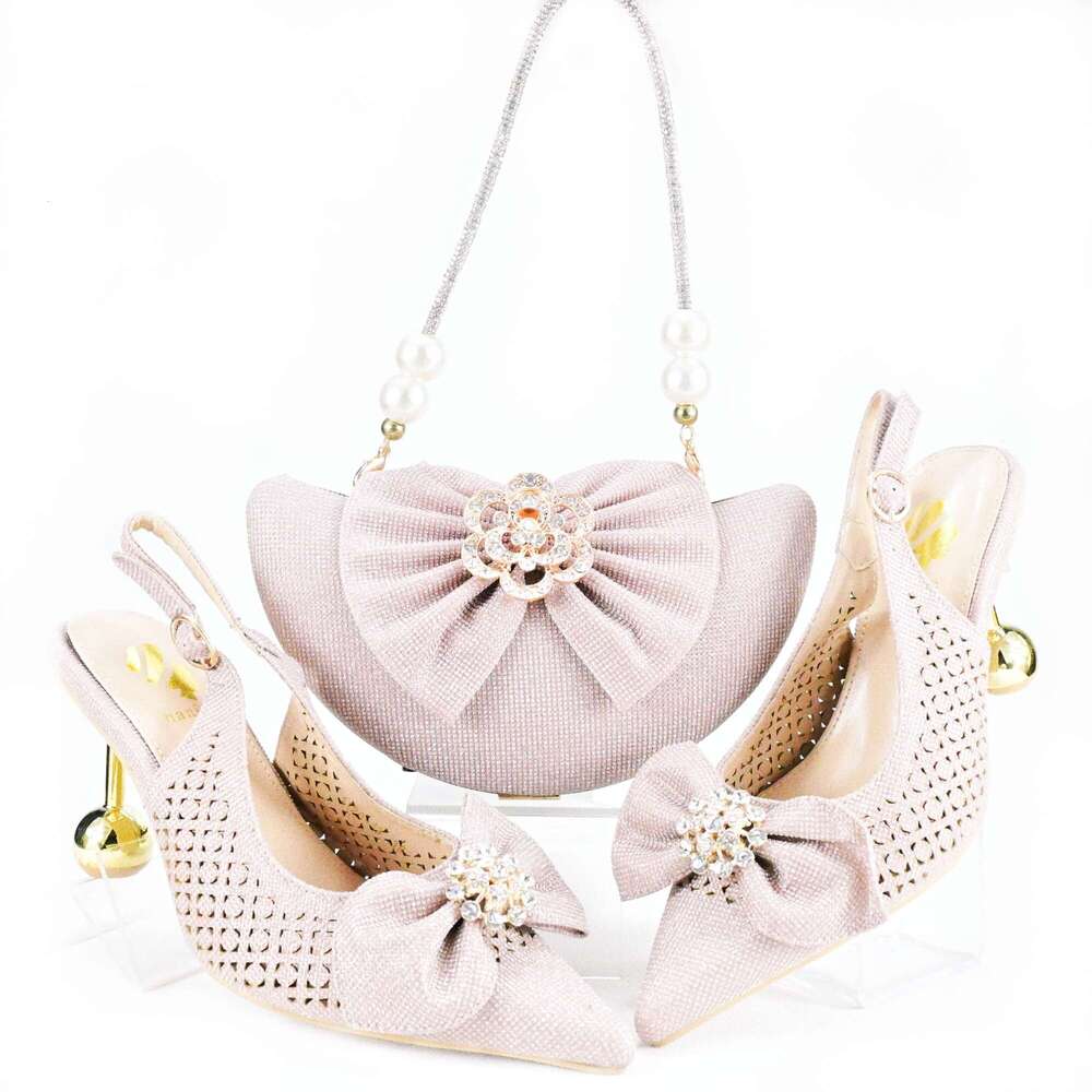 Doershow New Arrival African Wedding And Bag Set Pink Italian Shoes With Matching Bags Nigerian Lady Party Has1-21
