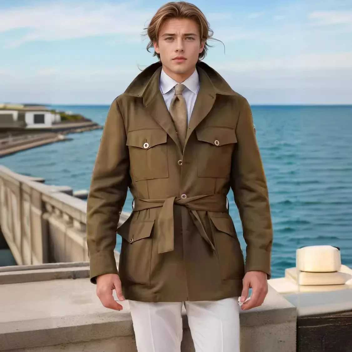 European and American mens spring and autumn multi pocket mid length ultra-thin large-sized windproof jacket mens casual jacket S-XXXL W241007