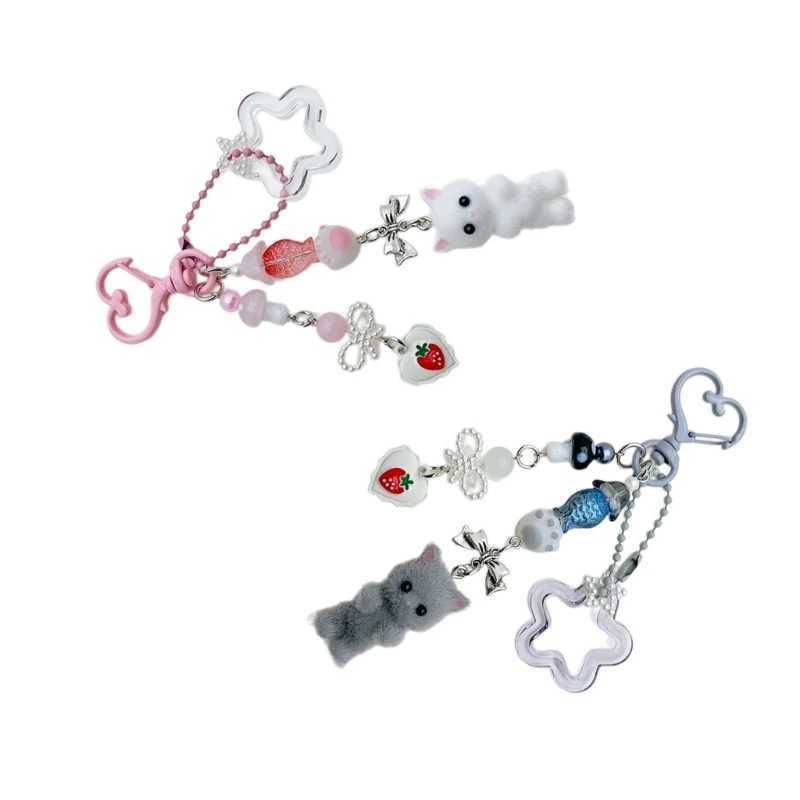 Flocking Star Heart Keychain Pendant Lovely Hanging Decorations Keyring Charm for Purse Bag Backpack HandbagX241008