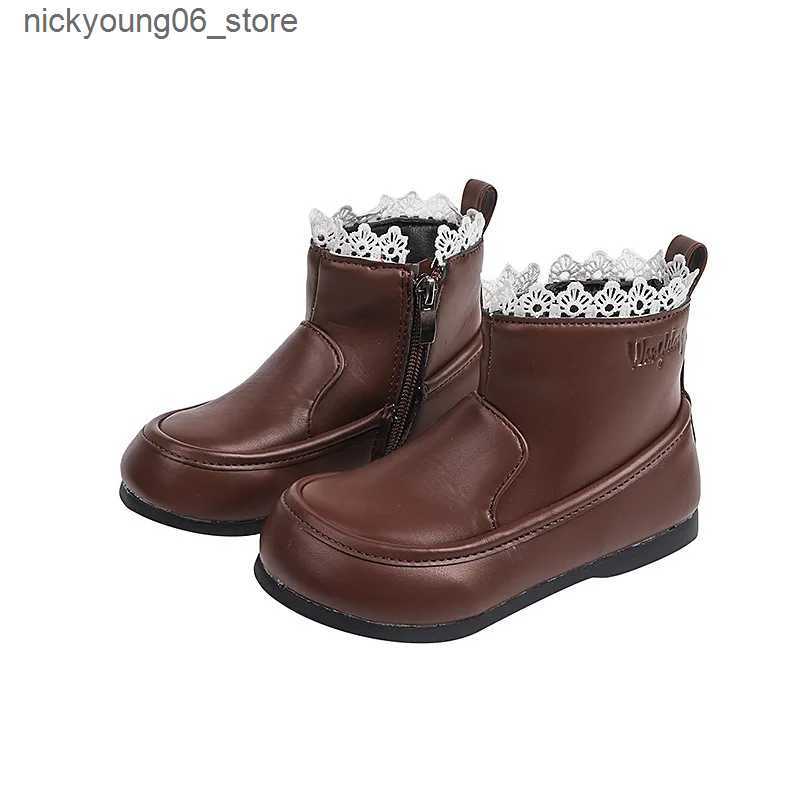 Boots Girls Ankle Boot Ruffled Edge Sweet Children Princess Black Boots Fashion Versatile Kids Elegant Short Leather Boots Non-slip L240910