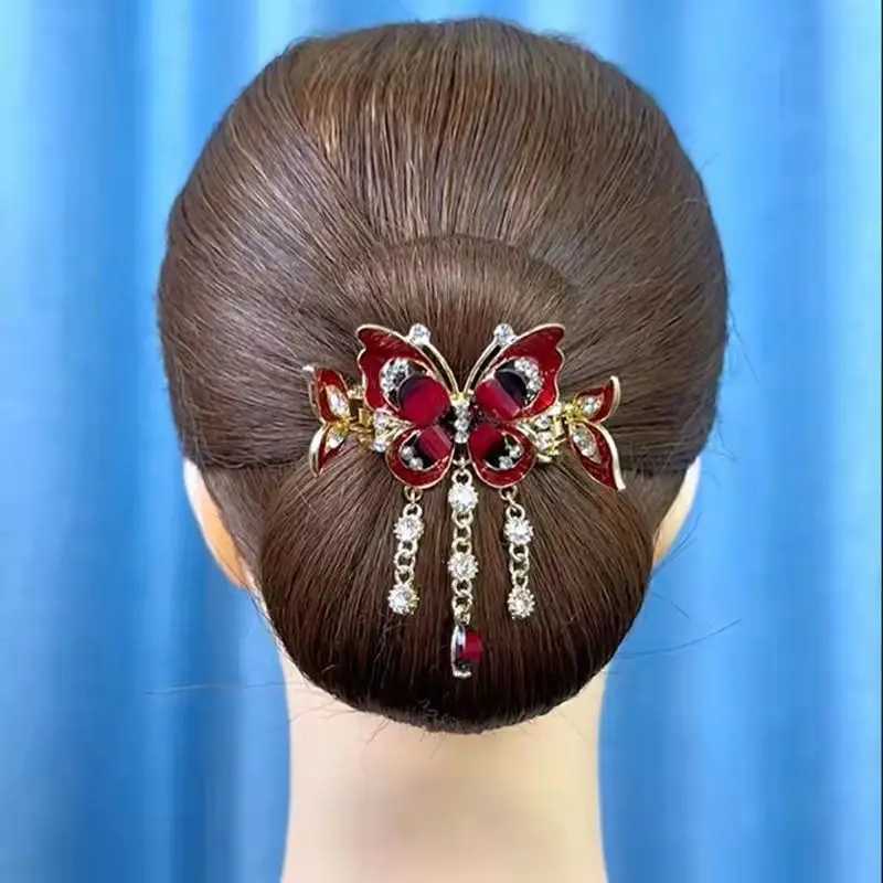 Fashionable and elegant zircon butterfly tassel womens hair clip retro ethnic style small crab clip wearing jewelry gift W241007