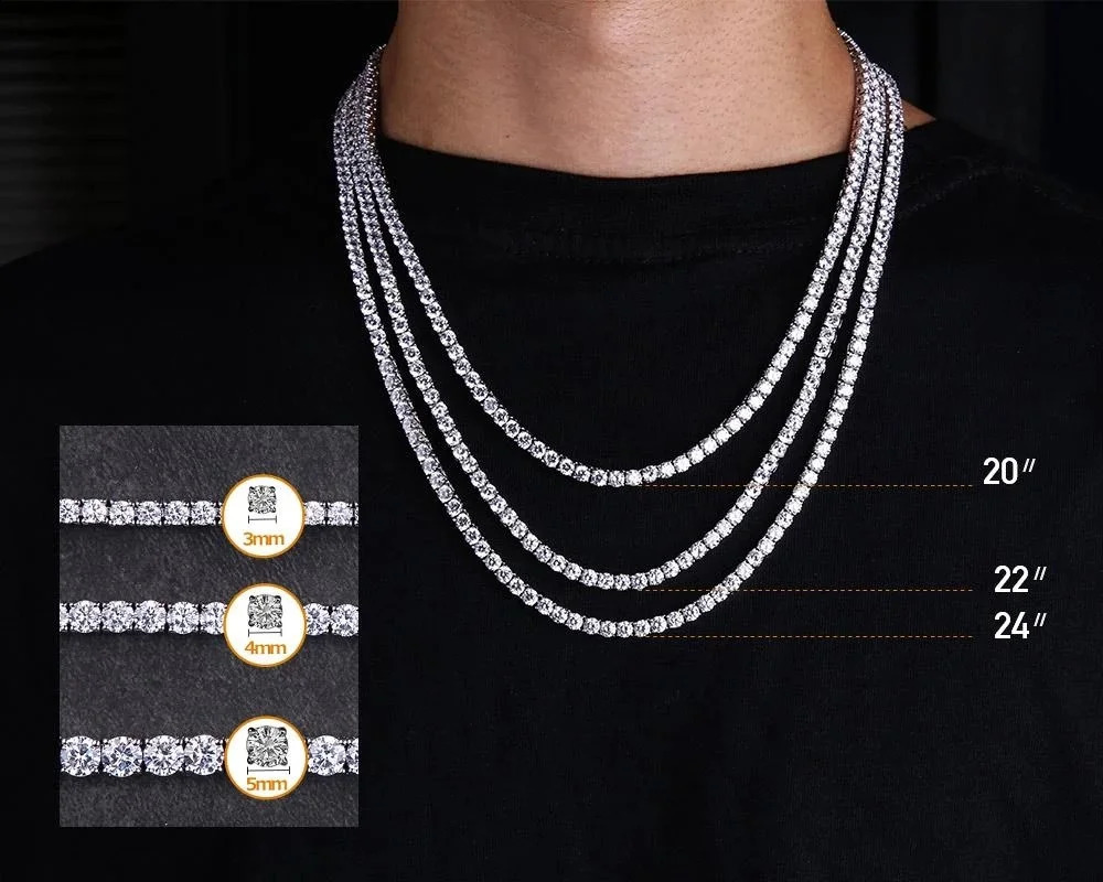 m 4mm 5mm Tennis Necklace for Women Men 18k Gold Plated 5A Cubic Zirconia Iced Out Choker Diamond Chain Hip Hop Jewelry 250407