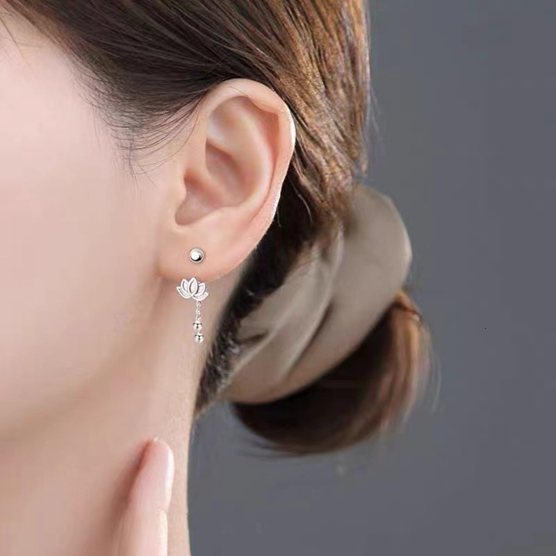 Lotus tassel for women 2024 new style, light temperament, exquisite niche design, fresh ral earrings