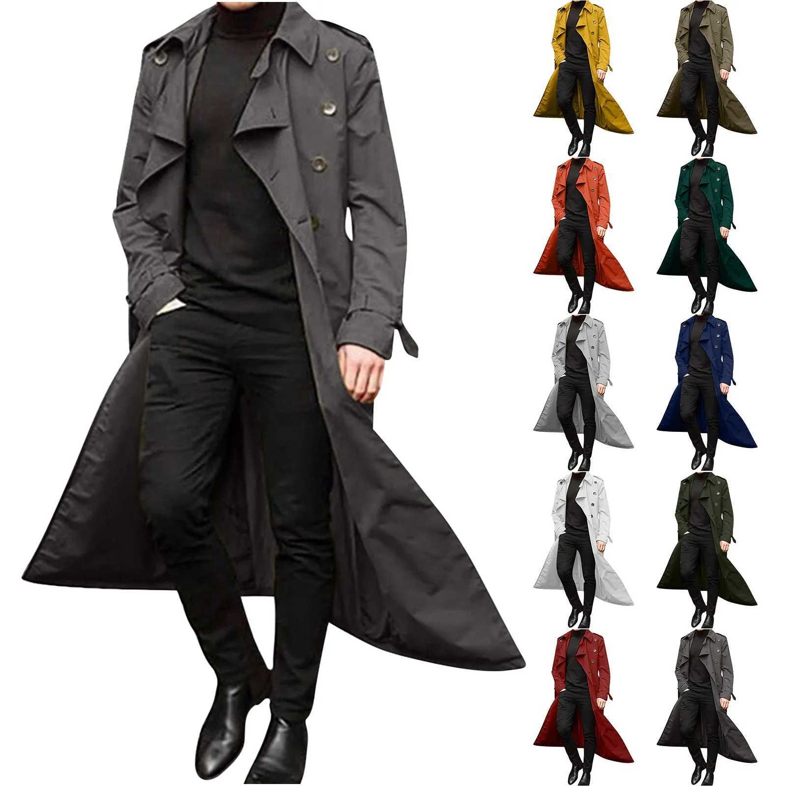 Mens autumn and winter long trench jacket double chest jacket loose jacket mens jacket mens jacket W241007