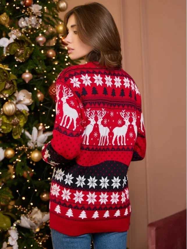2024 Winter Womens Mens and Girls Matching Sweater Full Sleeve Warm Thick Jumper Casual Loose Knitted Christmas Home Appearance W241008