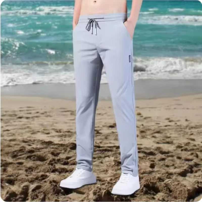 New Spring Summer Mens Casual Pants Slim Pant Straight Thin Trousers Male Fashion Stretch Khaki Jogging M-5XLX241008