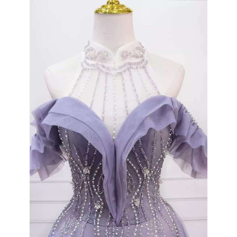 Real Picture Women Formal Evening Dresses 2024 High Neck Crystal Pearl A e Long Prom Party Dress Ocn Gown Vestido