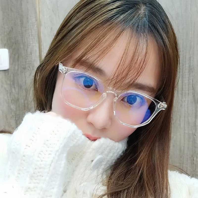 Transparent Computer Glasses Frame Women Men Blue plating film polygon Eyewear Blocking Glasses Optical Spectacle EyeglassX241008