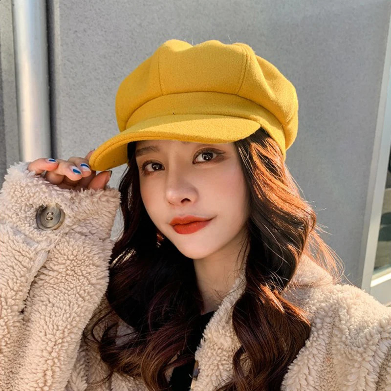 Womens Winter Retro Beret French Artist Warm Felt Hat Womens Solid Octagonal Hat Autumn Girls s Boys Hat 241007