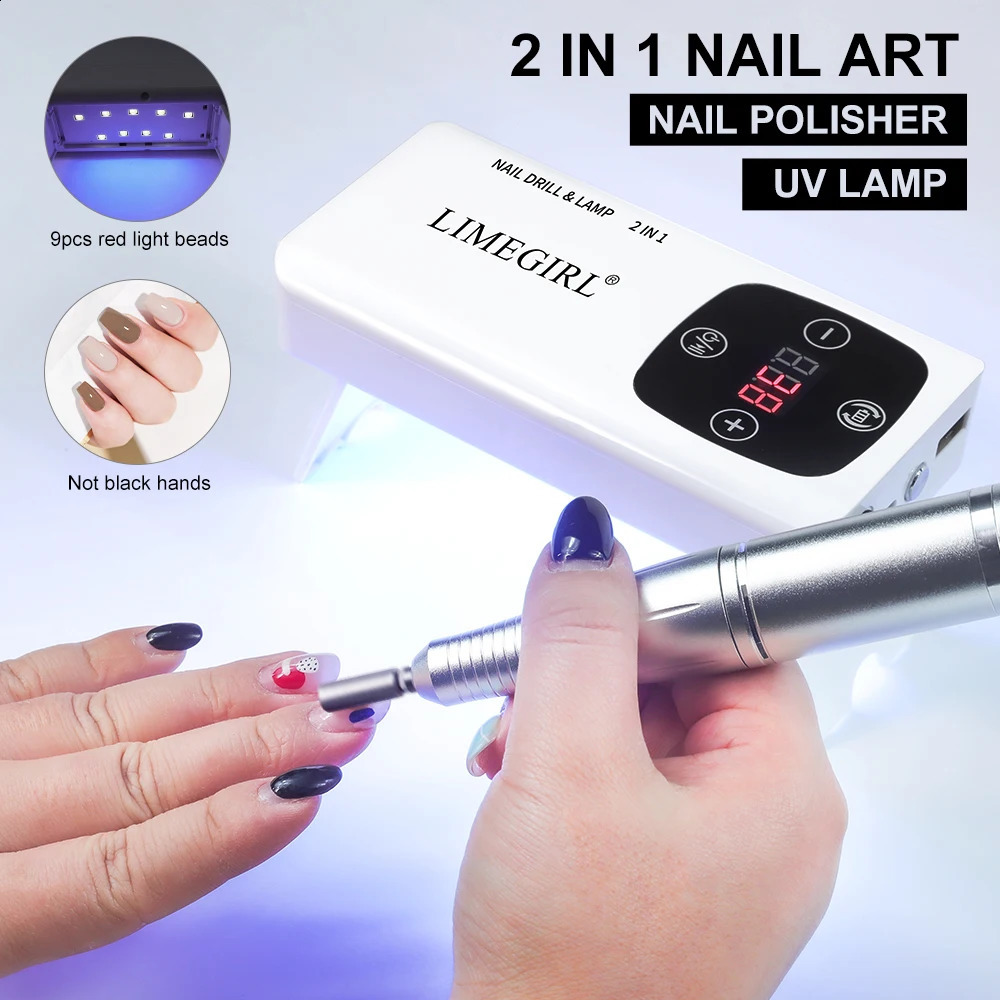 45000RPM Nail Drill Machine 2-in-1 Portable Nail Drill and Dryer Electric Professional Nail Lathe with UV LED Lamp Manicure Care 240927