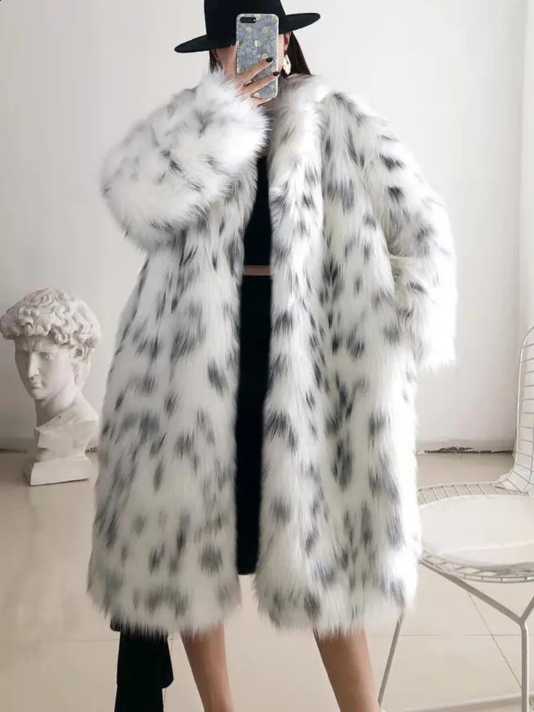 SHENGPALAE Rotating Door Collar Fox Fur Coat Autumn Coat Leopard Pattern Elegant Womens Long Jacket 5C1399 241007
