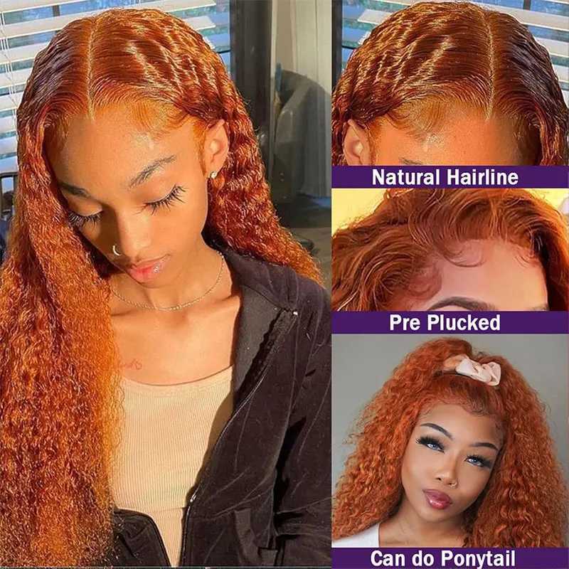 Orange Ginger Lace Front Wig 30 Inch Curly Lace Front Remy Human Hair Wig Water Wave 13x6 13x4 Lace Frontal Wigs for WomenXJ241008