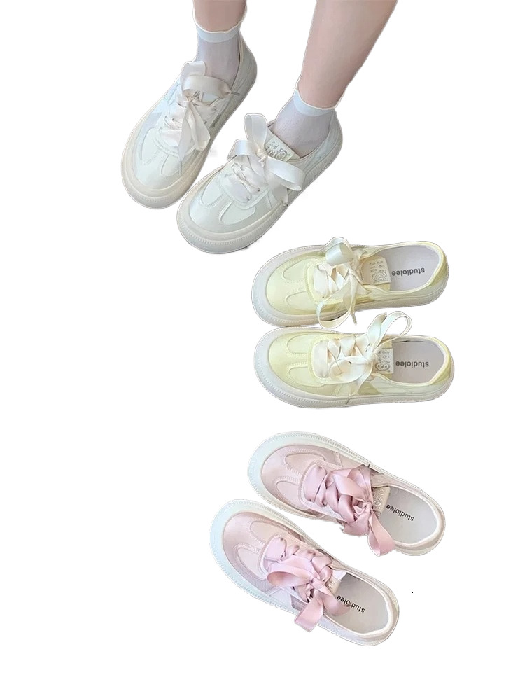 Designer In Black And Round Headed Patchwork Satin Leather White Height Increasing Thick Soled Lace Up Casual Board Shoes For Women