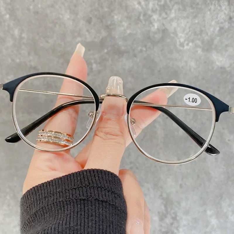 Reading Glasses Anti Blue Rays Spring Leg Cat Eye Minus Lens Prescription Spectacles Frame Women Metal Short-sight Eyewear X241008