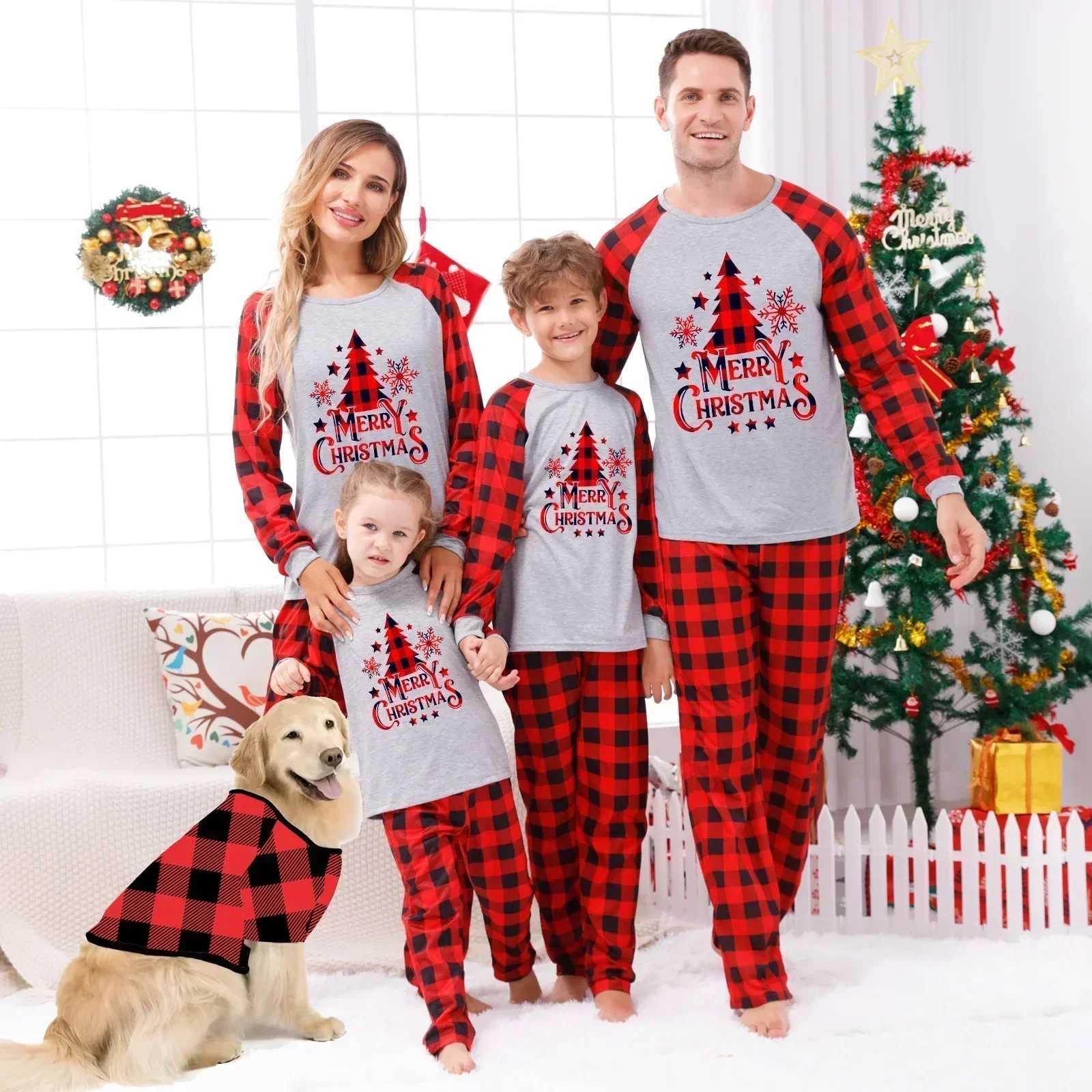 2024 Winter Christmas Pajama Set suitable for families adults children babies dogs matching clothing cartoon patterns warm home clothing Christmas app