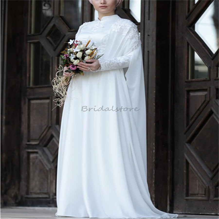 Charming Muslim Wedding Dress With Cape Elegant High Neck Long Sleeve Lace Islamic Bride Dress Boho Country Bridal Dress 2025 Appliques Lace Vestidos 