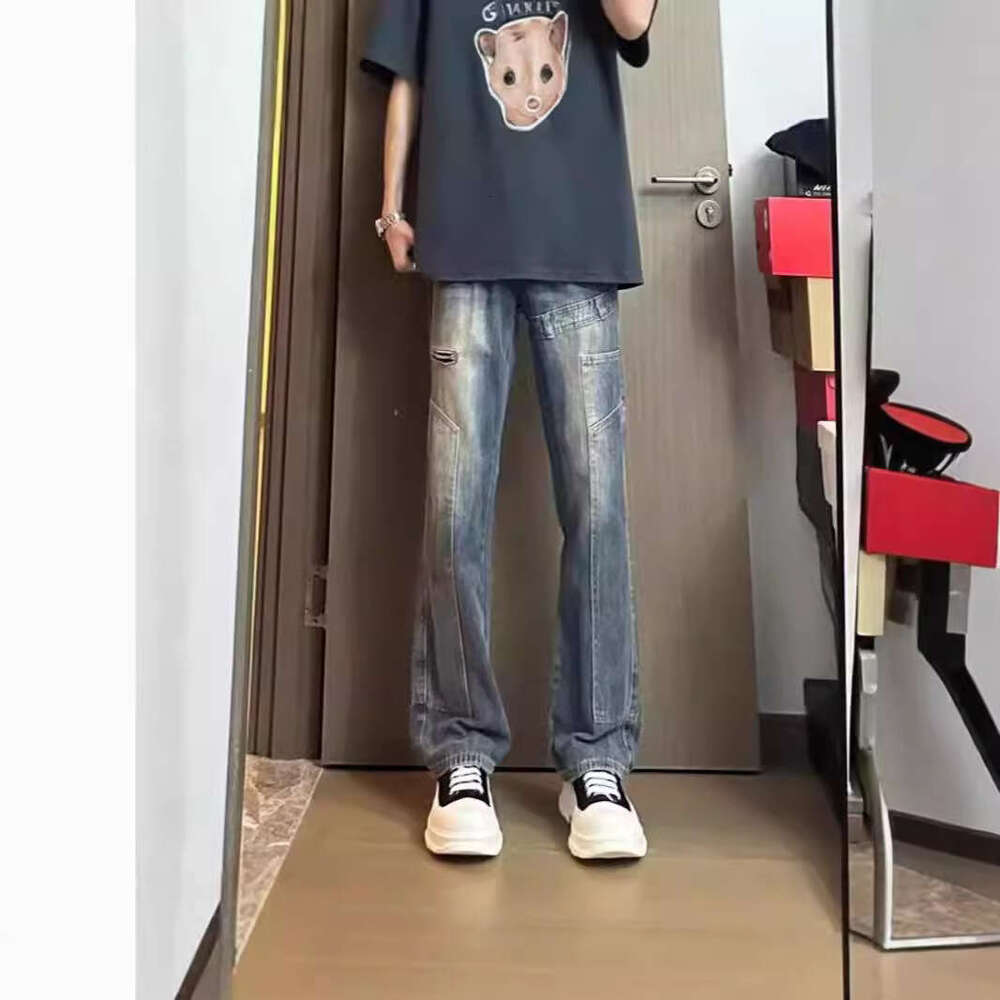 Retro Blue Narrow Fit Slim Jeans For Men In Summer Vintage Washed American Style Pants, High Waisted Slim And Slightly Flared Pants