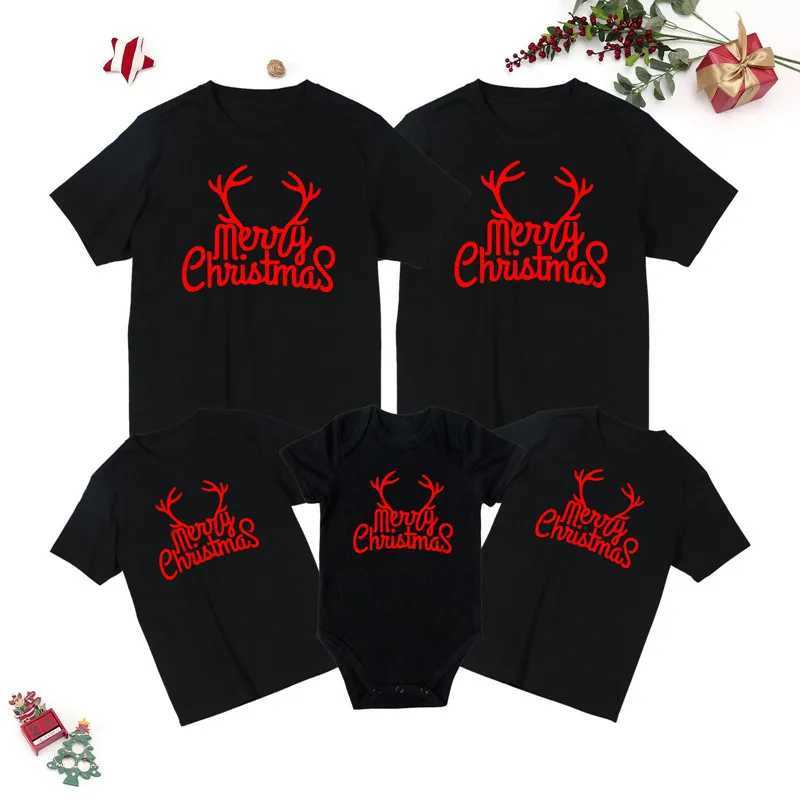New Merry Christmas Family Matching Clothing Mother Father Child White T-shirt Matching Christmas Clothing Family Appearance W241008