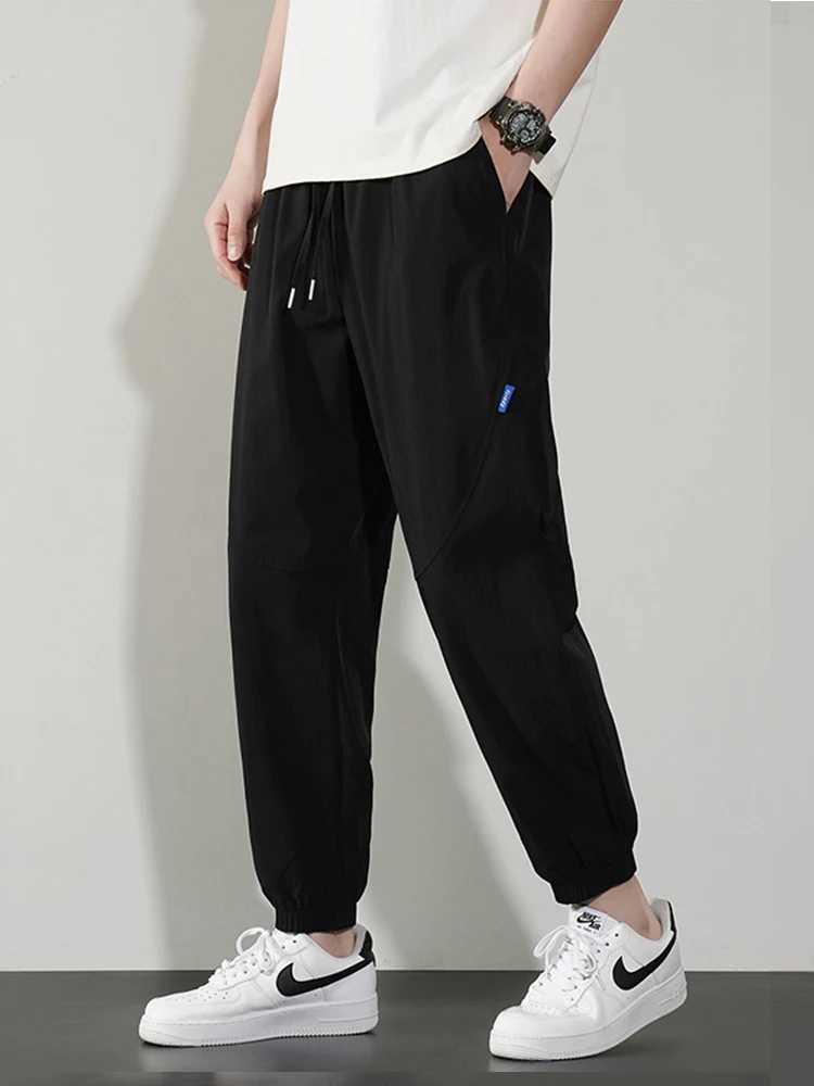 Summer Mens Jogger Pants Ice Silk Sweatpants Breathable Cool Nylon/Spandex String Banding Sports Joggers Casual TrousersX241008