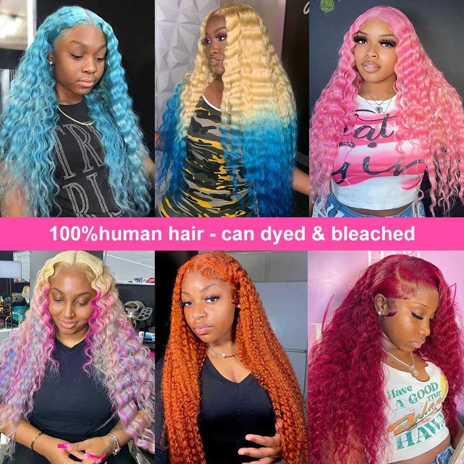 30 38 Inches Deep Wave 613 Honey Blonde Color 13x4 Lace Front Human Hair Wigs 13x6 Lace Frontal Curly Wave Wig For Black WomanXJ241008
