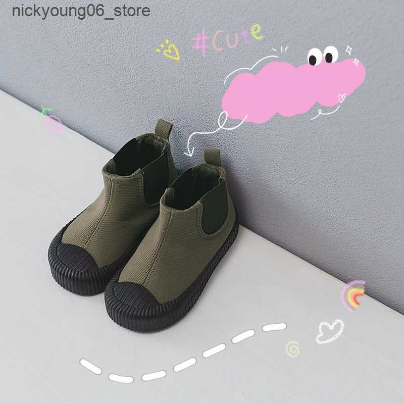 Boots Children high-top canvas shoes baby with cotton warm soft bottom cute biscuit shoes spring autumn boys girls school canvas L240910