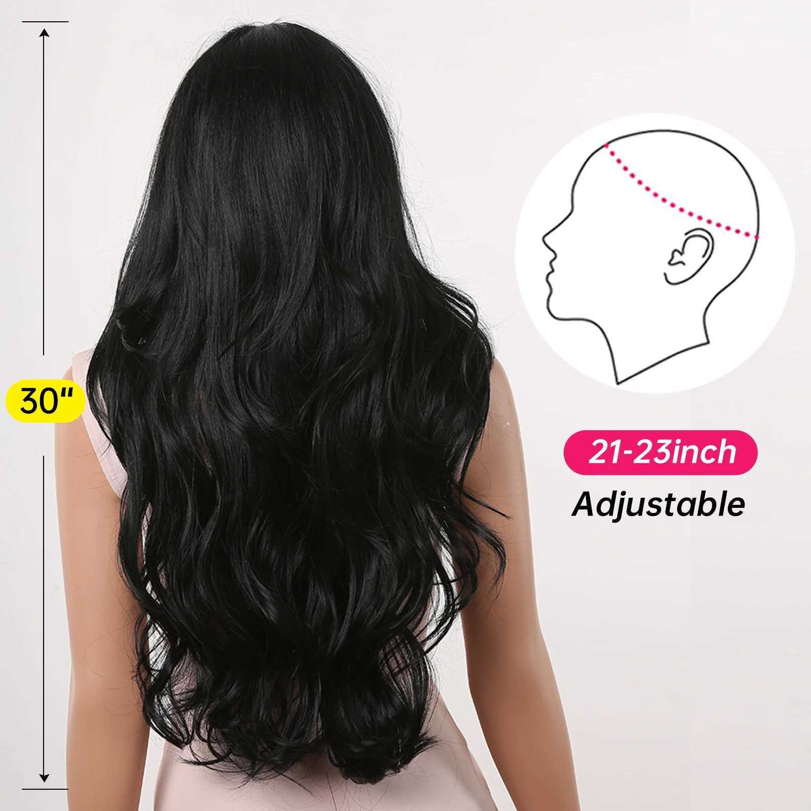 Long Wavy Black Synthetic Hair Wigs For Women Daily Party Cosplay Use Natural Long Curly Black Wig Heat Resistant FiberXJ241008