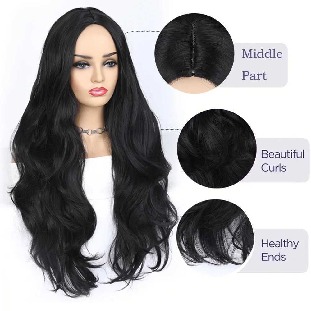 WIGNEE28 Inch Long Body Wave Wig Synthetic Hair Black Wigs for Women Cheap Wigs on Sale Clearance Heat Resistant Fiber Daily UseXJ241008
