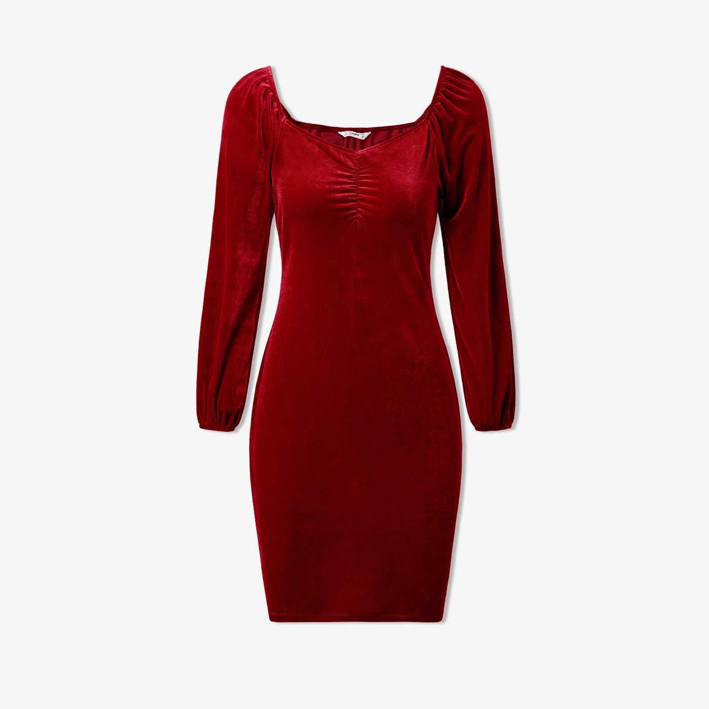 Christmas Family Matching Long Sleeve Colorful Block Top and Velvet Dress Set W241008