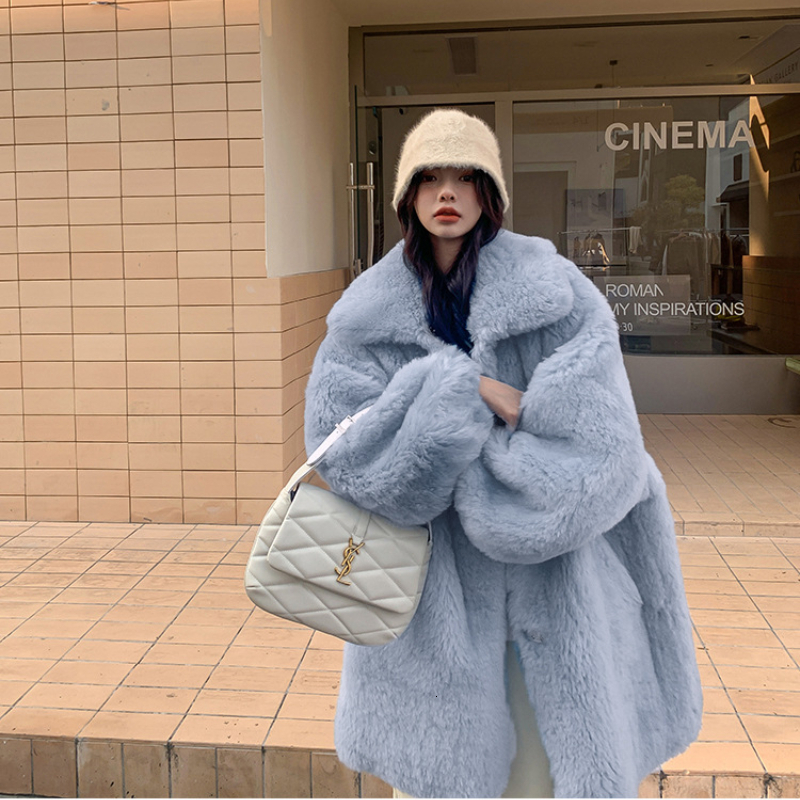 Oversized Faux Fur Women Winter Plush Lapel Long Coat Female Plus Size Fluffy Jacket Teddy Ladies Fashion Outerwear