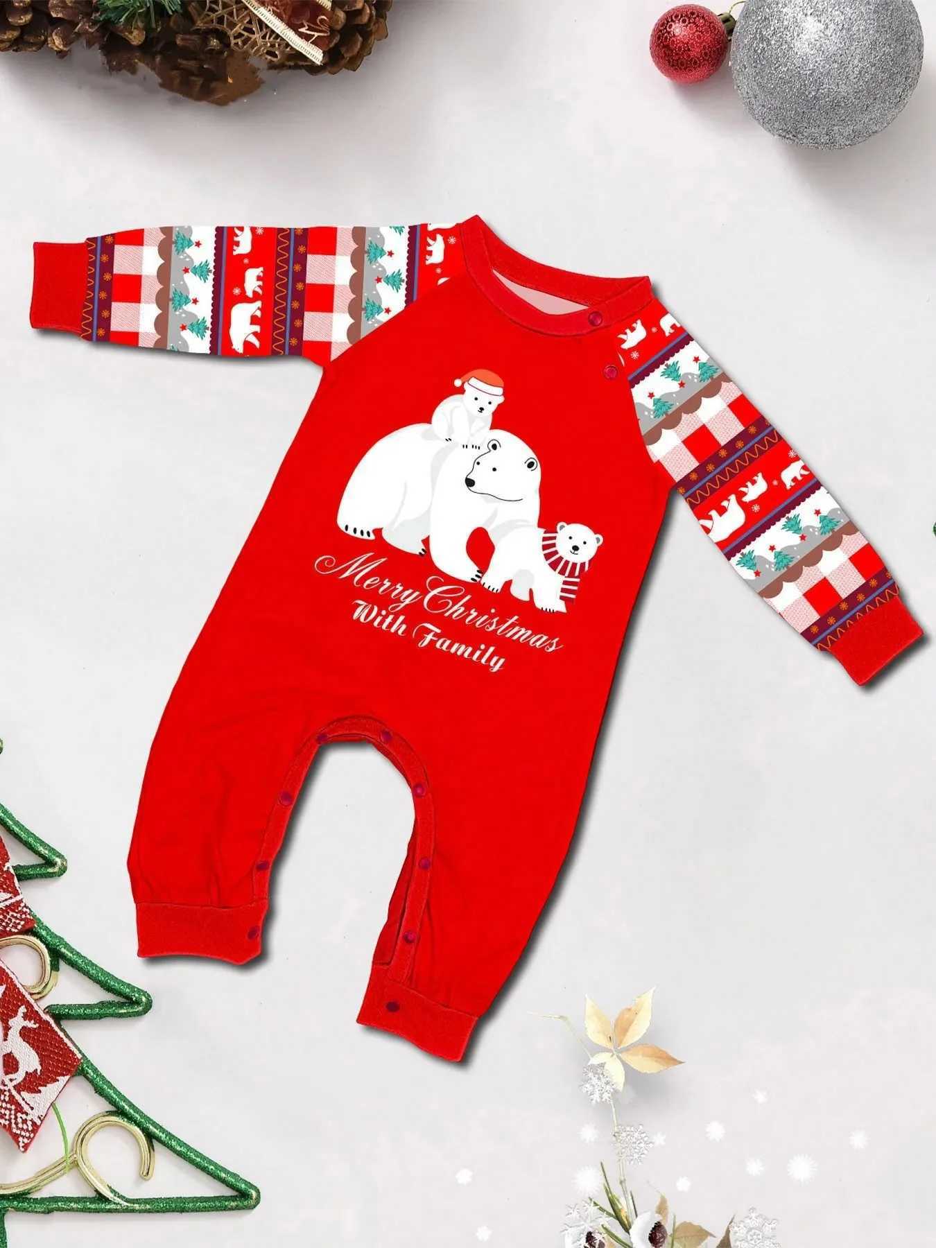2024 Cartoon Bear Printed Family Christmas Matching Pajamas Adult and Childrens Clothing Set Soft and Warm Pajamas Long Sleeve Loose Pajamas W241008
