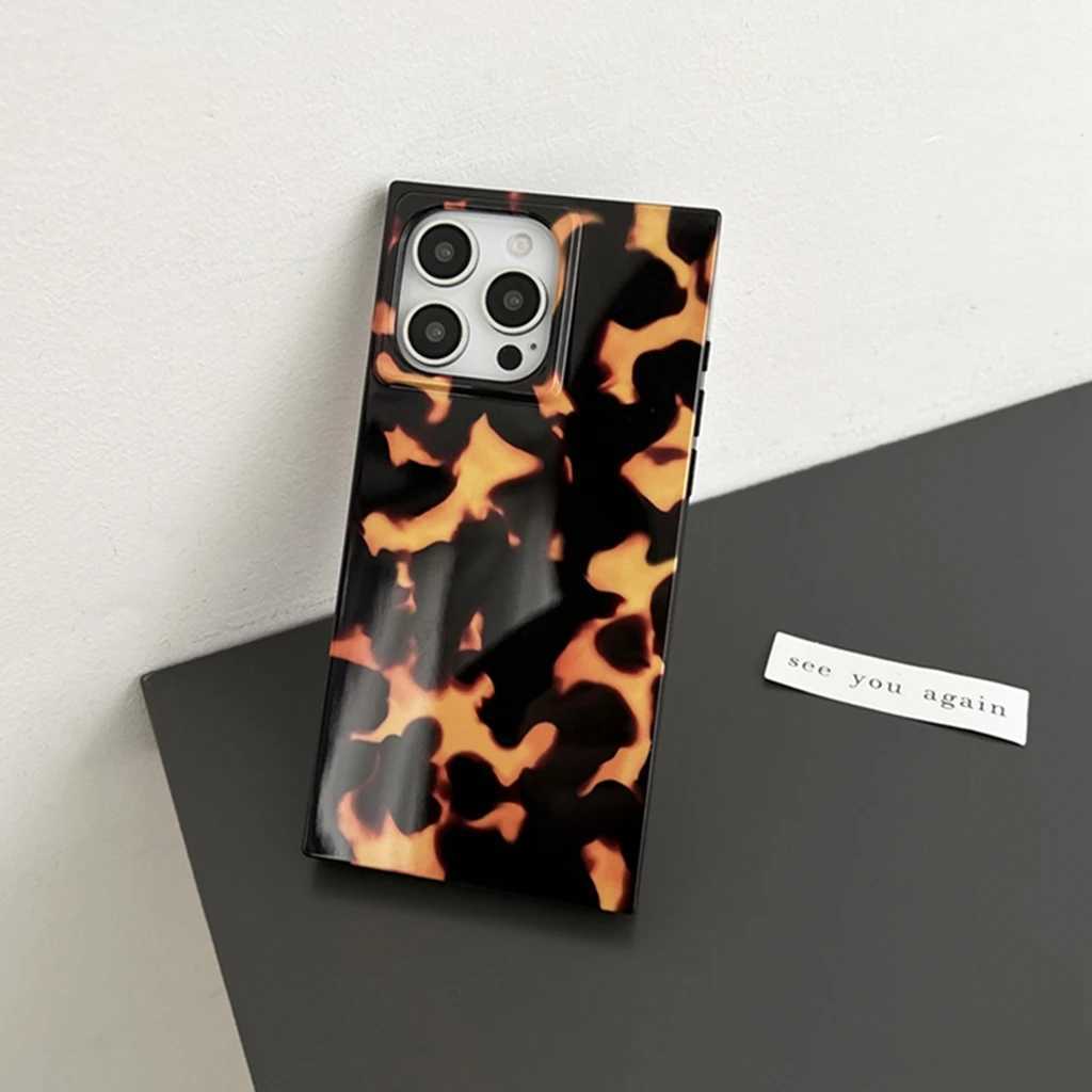 Designer Phone Case Tortoiseshell Pattern Flame Particle Rectangular Cover iPhone 16 15 13 Pro Max Phone Case M241008