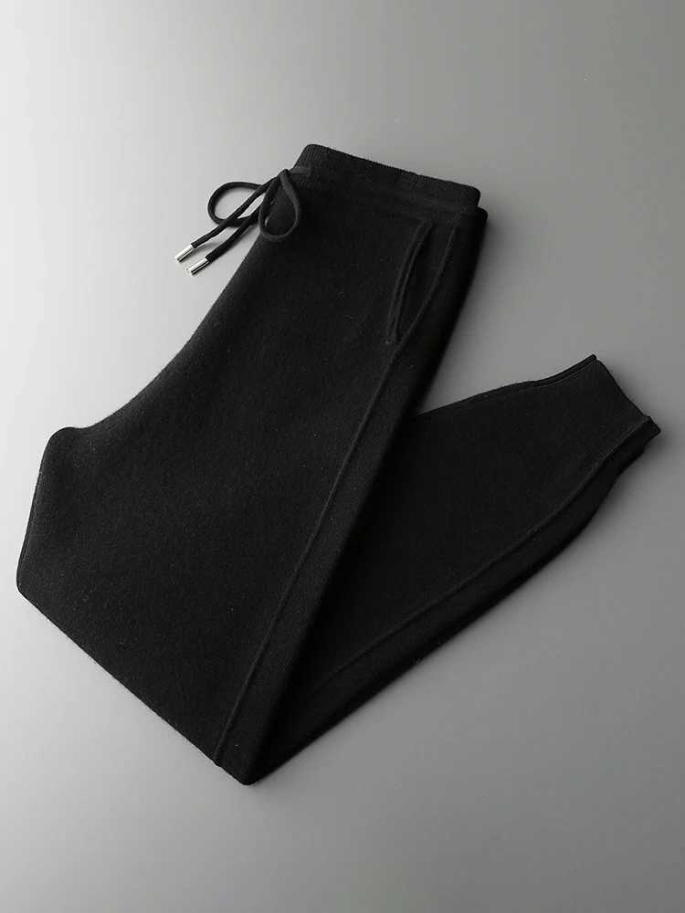 Mens Cashmere Pants Thick Sweatpants 100% Merino Wool Knit Autumn Winter Smart Casual Wool TrousersX241008