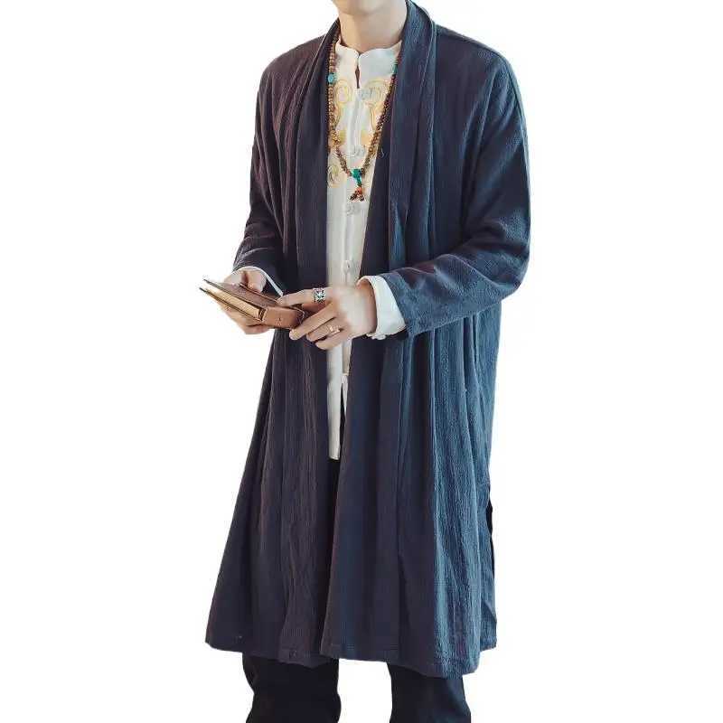 New M-5XL mens loose casual jacket plus size Chinese style long cardigan wool sweater windbreaker jacket W241007
