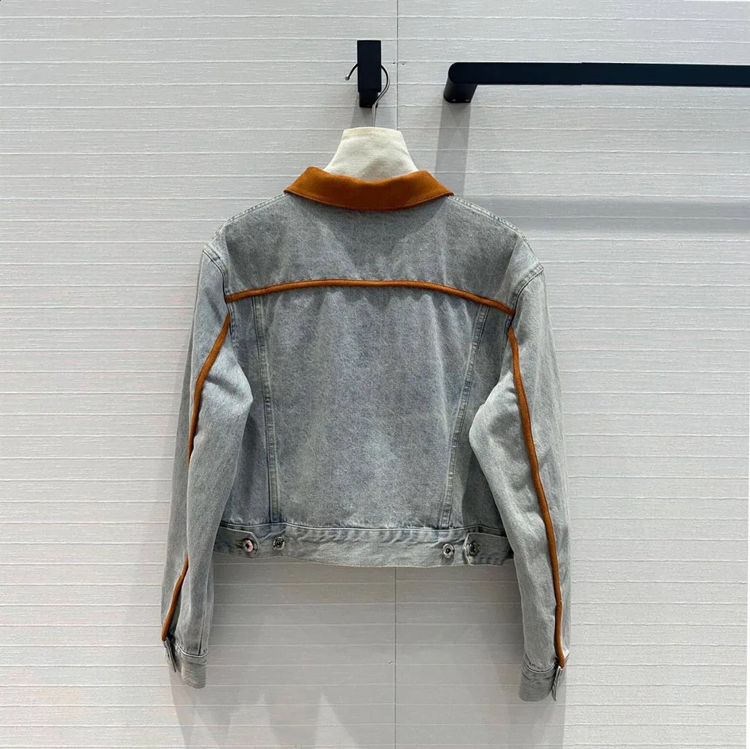 autumn fashion suede trimmed washed denim shorts jacket womens lapel zipper long sleeved pocket retro jacket 240925