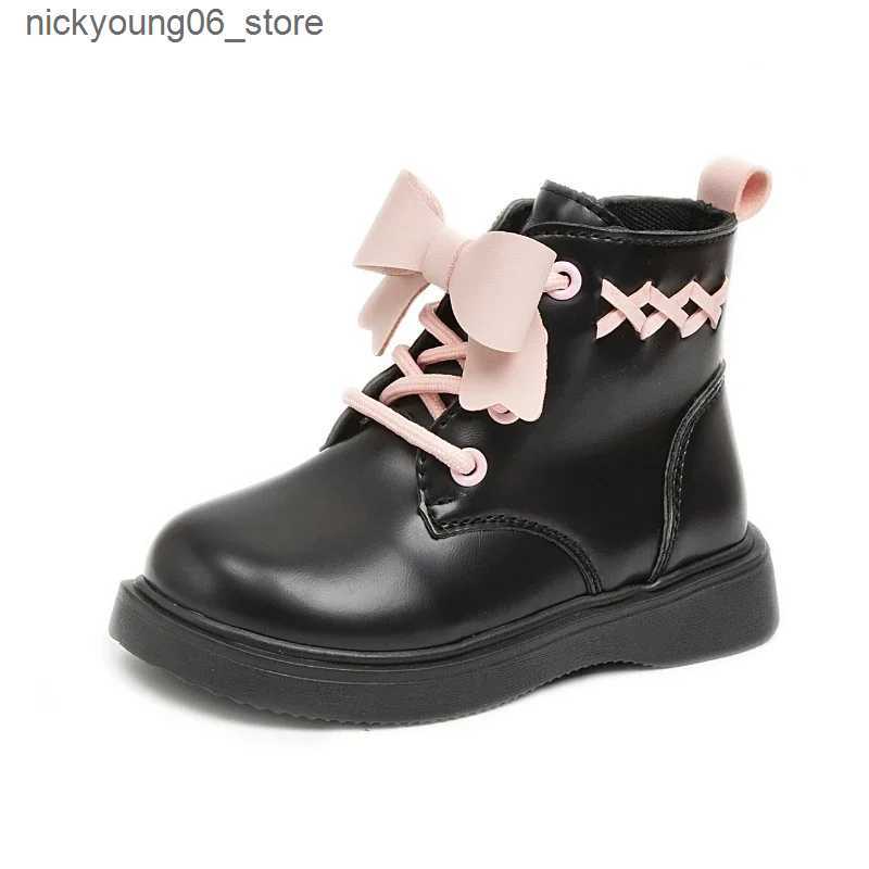 Boots Girl Boot Children Plush Short Boot Bow British Style Leather Boot Baby Boot Winter for Girl Kid Casual Sneaker Botas Para Nia L240910