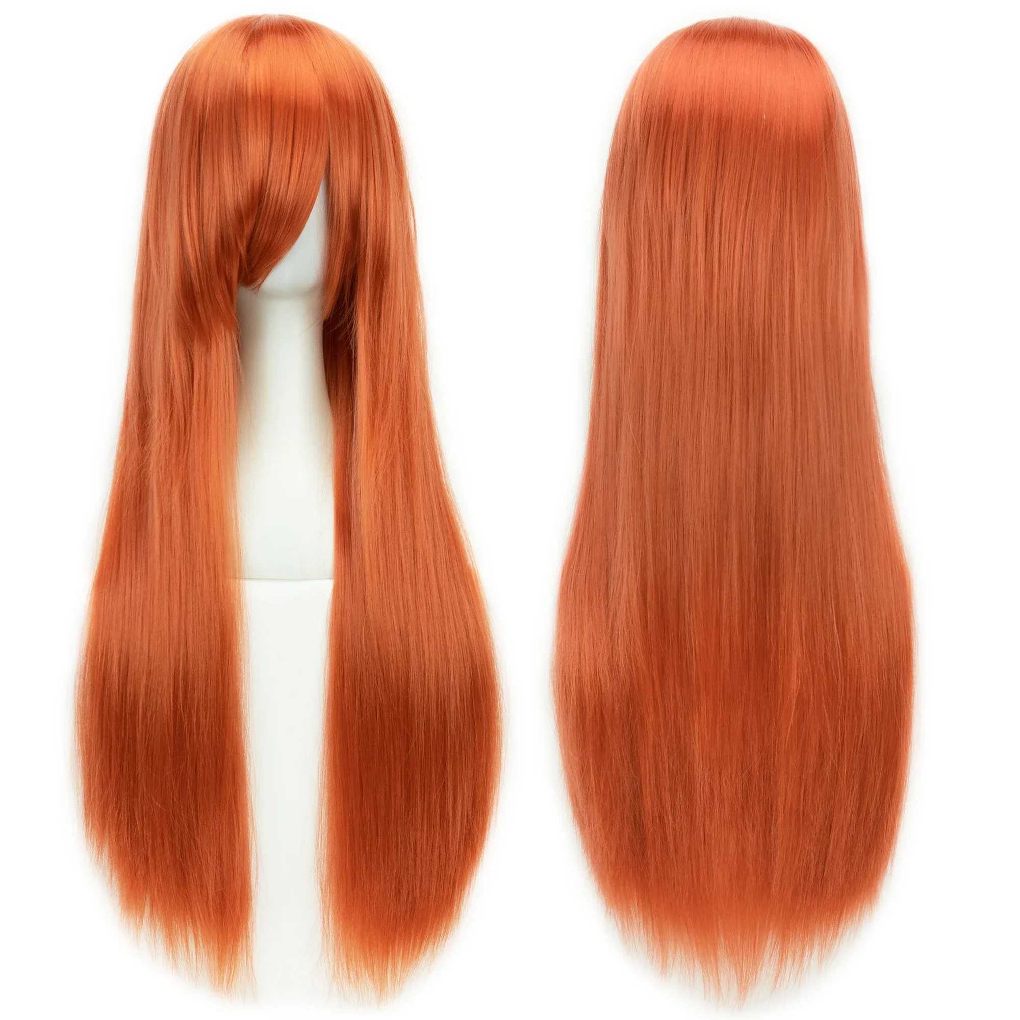 80cm Long Synthetic Hair Women Blue Wig Burgundy Gray Straight Party Hair Cosplay Wigs False Hair Green WigsXJ241008