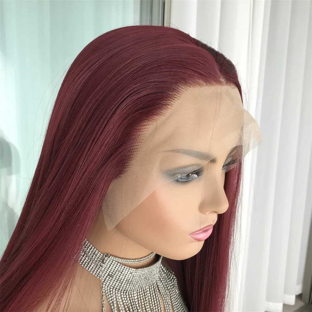 Burgundy Lace Wigs for Women Synthetic 99J Blonde Lace Wig PrePlucked Heat Resistant with Baby Hair Straight Synthetic Lace WigXJ241008