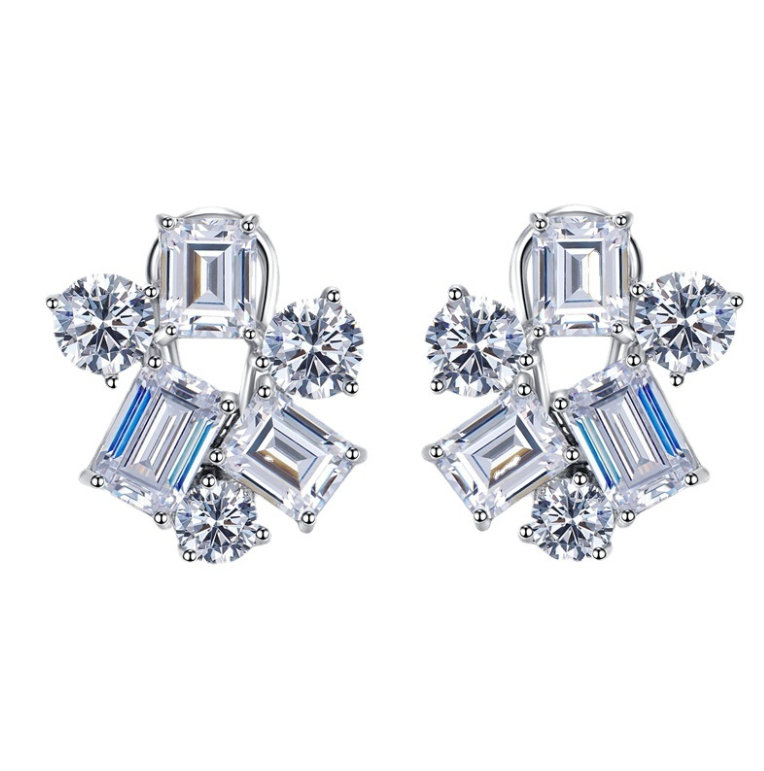 Sterg Sier Moissanite Clip Earrings, Round Cut White Dia Eternity Elegant Wedding Jewelry Gift for Women