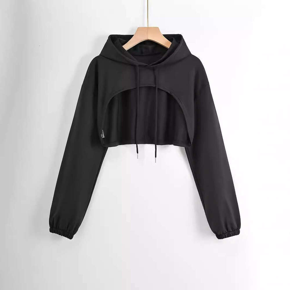 Warehouse thin fish scale fabric 280g hooded short style exposed belly button long sleeved jacket looped sweatshirt
