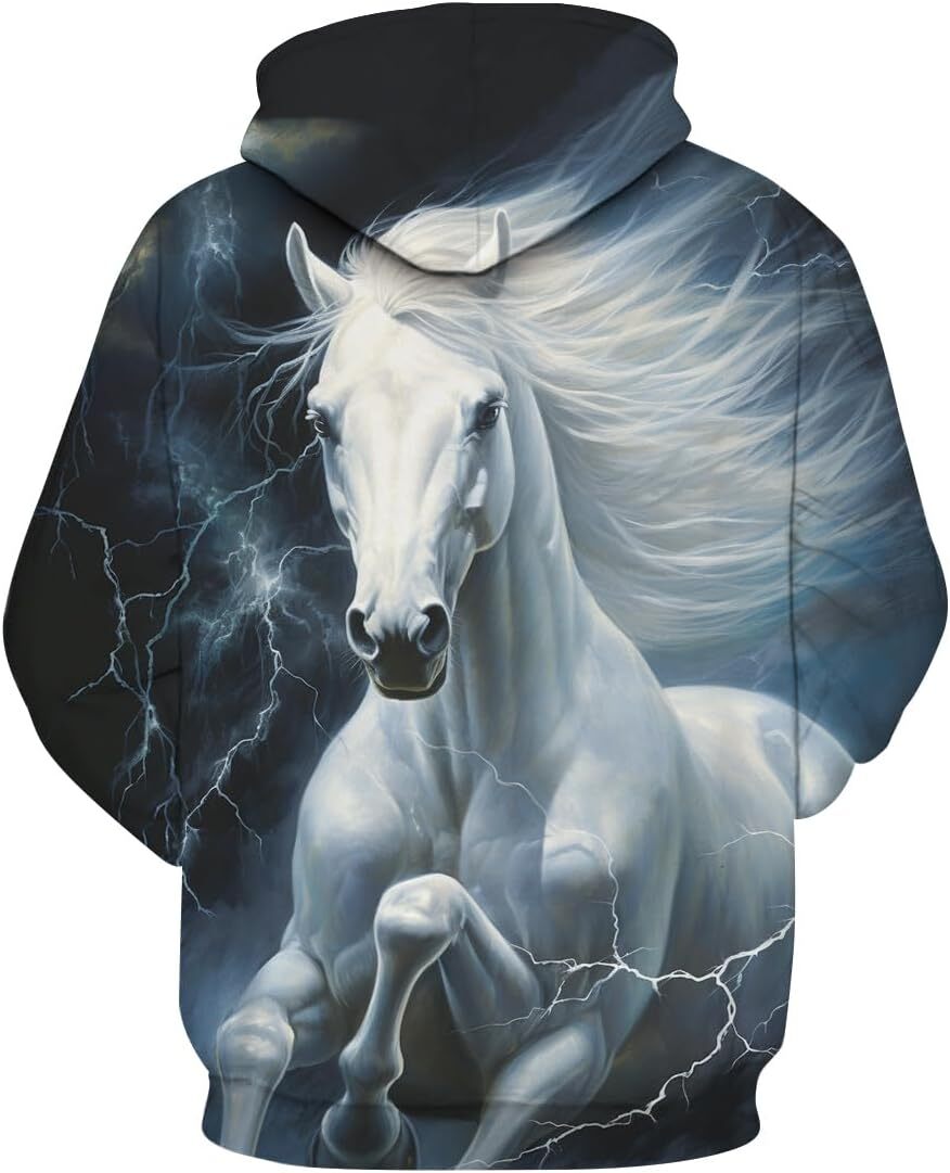 Hoodie for Mens Womens Unisex Novelty White Horse Hoodies 3D Funny Animal Long Sleeve Sweatshirt Hooded Top Graphic Hoodies sweatshirt fashion