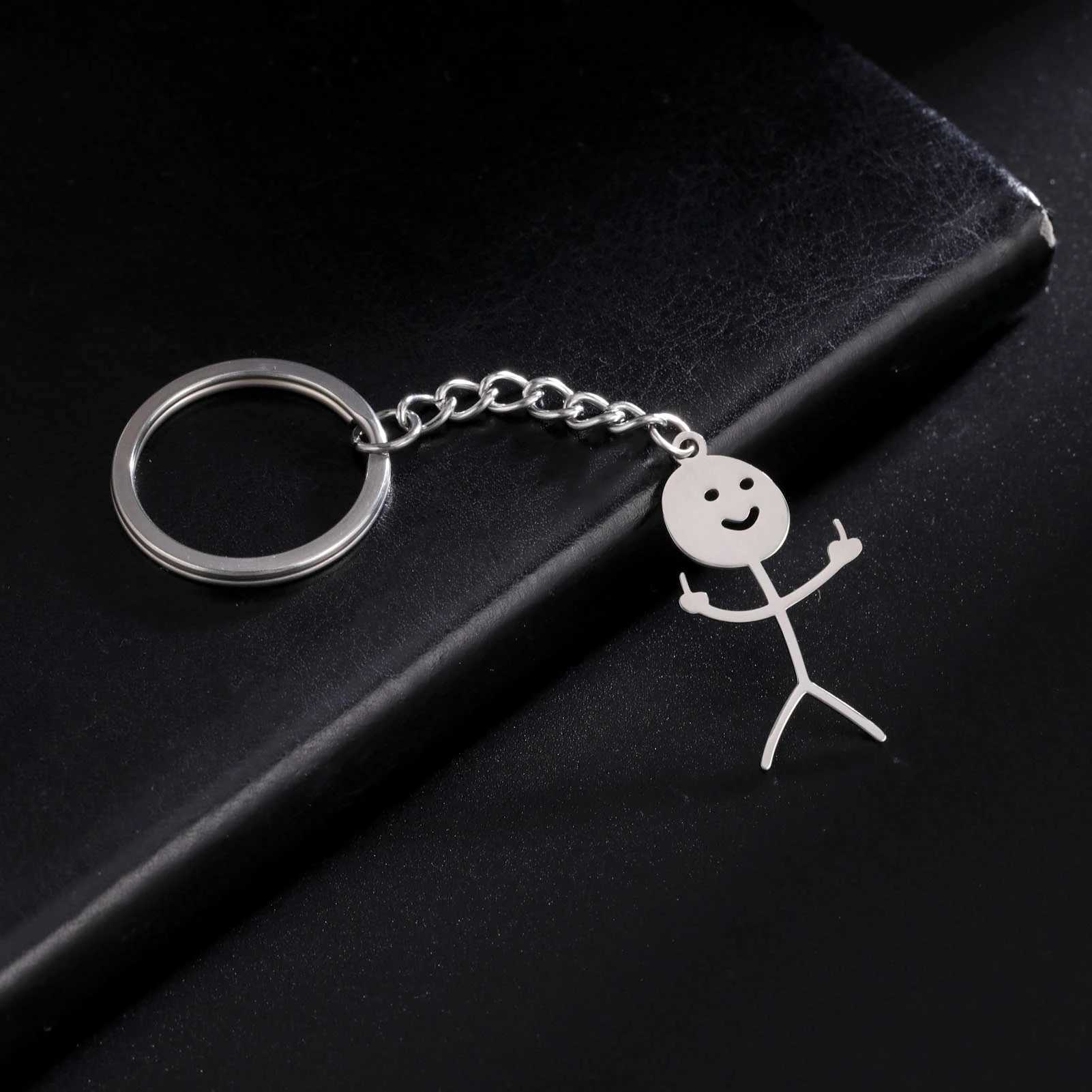 Hip Hop Funny Middle Finger Stickman Keychain for Men Women Stainless Steel Silver Color Pendant School Bag Car Keyrings GiftX241008