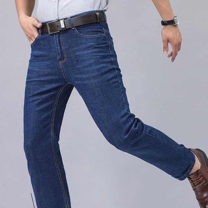 High quality mens denim jeans elastic business straight summer denim new fashion classic mens comfortable day pantsW240715