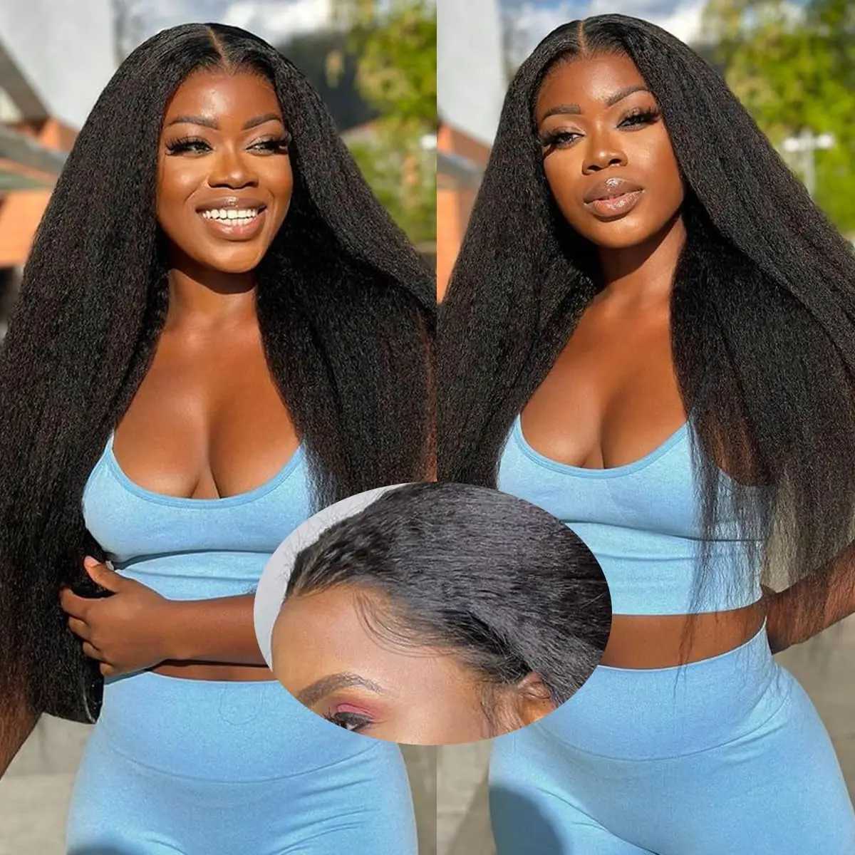 200 Full Density Kinky Straight Lace Front Human Hair Wig 13x6 Hd Transparent 4c Edges Lace Frontal Yaki Straight Wig For WomenXJ241008