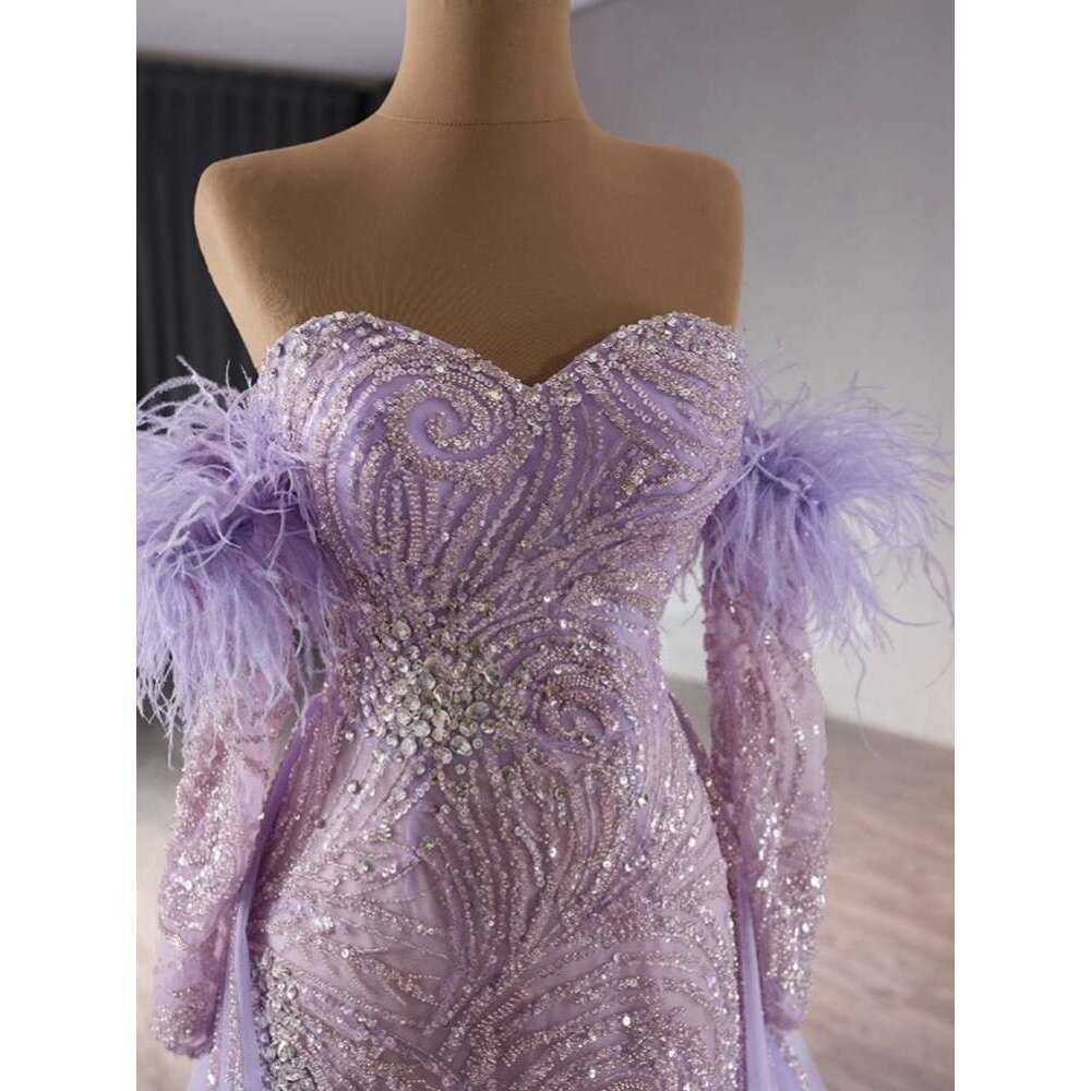 Real Picture Quality Purple Women Evening Dresses Sweetheart Long Sleeves Beading Lace Up Wedding Party Dress Prom Ocn 2025