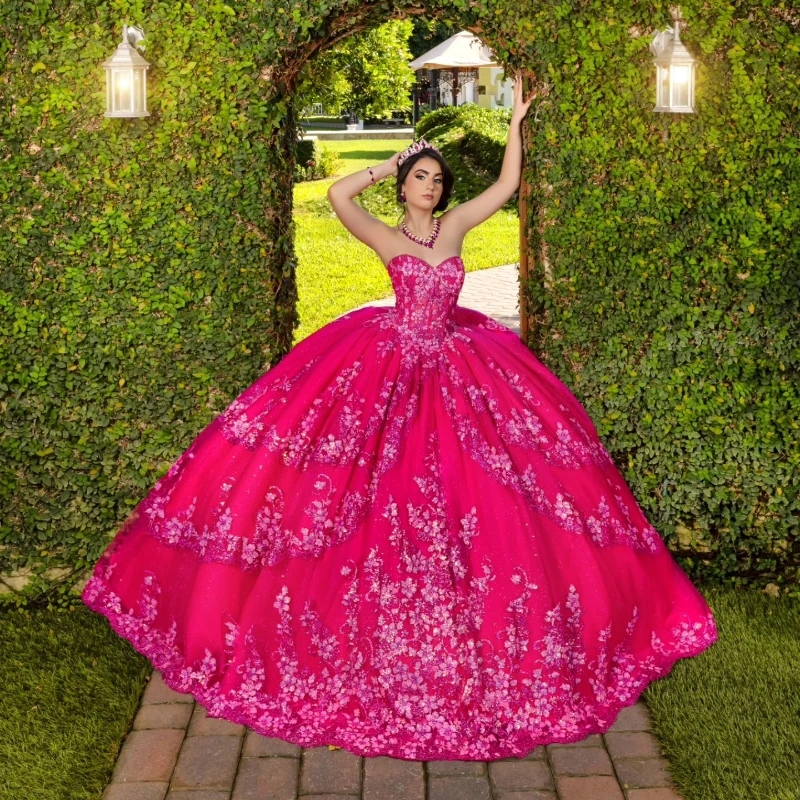 Rose Red Off The Shoulder Quinceanera Dresses Applique Lace Crystal Beads Sequined Ball Gown Corset Vestidos 15 Para XV Anos Sweet 16 Dress