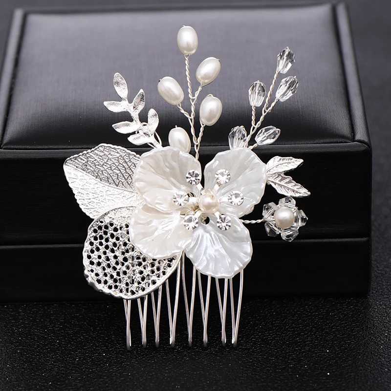 Gold or silver pearl flower leaves crystal hair comb clip strap suitable for female brides weddings bridal hair accessories jewelry comb gifts W241007